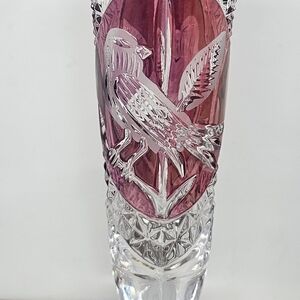 Vintage Hofbauer Byrdes Bud Vase 6.5” German Lead Crystal Ruby Red Bird